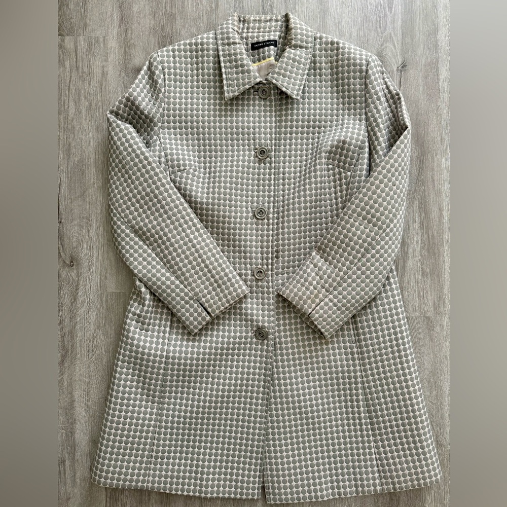 90s Vintage Valerie Stevens Retro Mod Gray Polka Dot Coat - Size XL